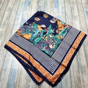 Navy and Orange Fish Print Scarf